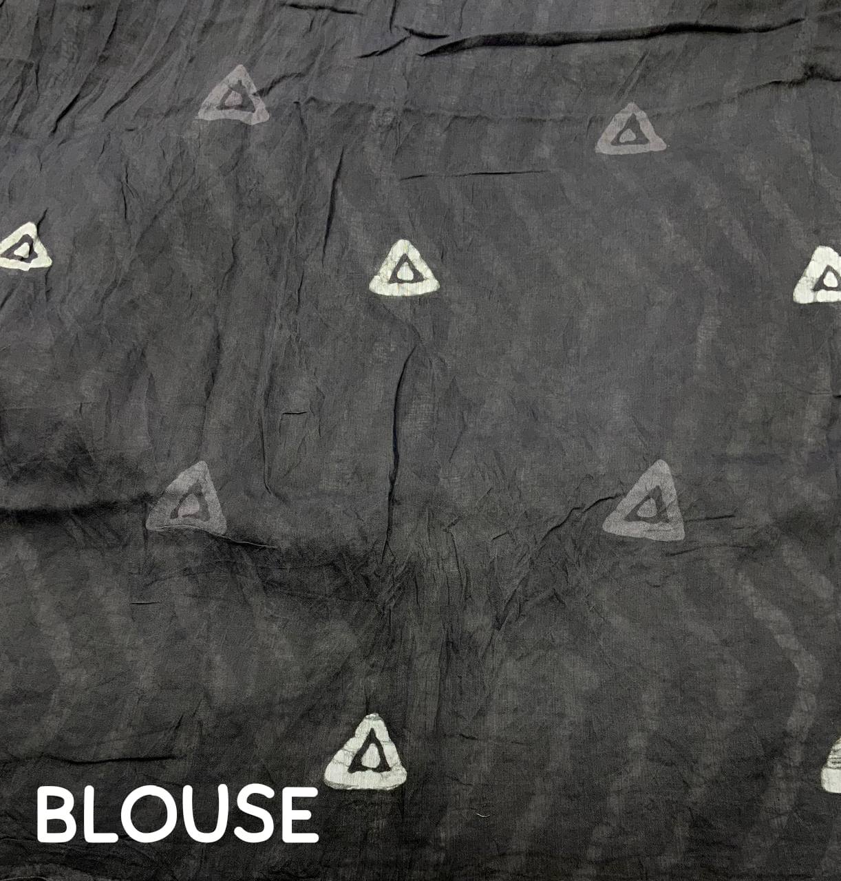 Bagru Batik Zig Zag Pattern Printed Soft Chanderi Cotton Saree with Blouse