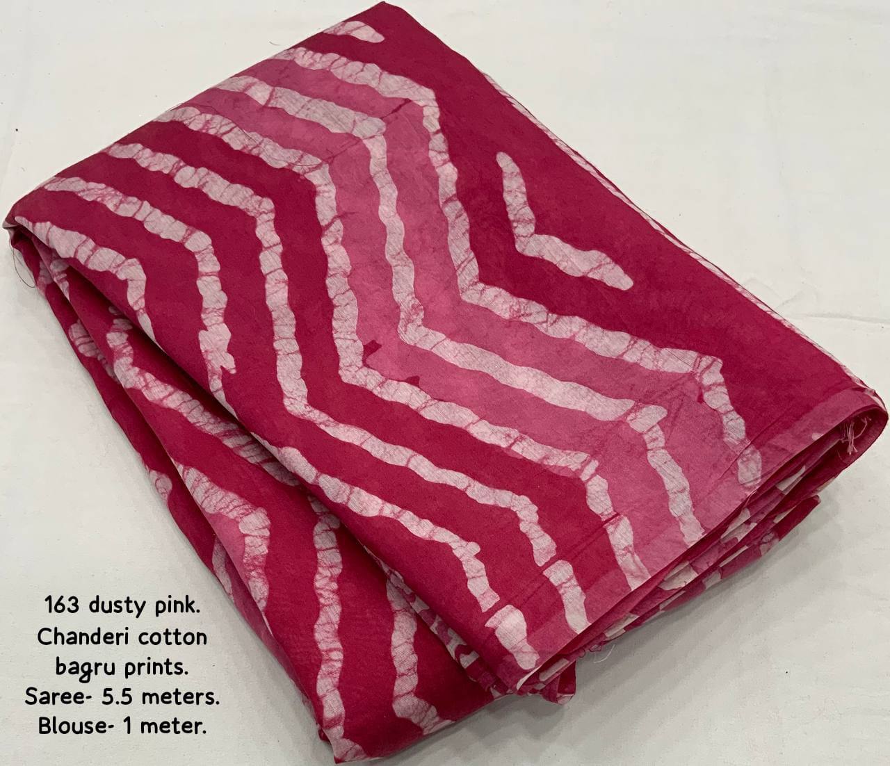 Bagru Batik Zig Zag Pattern Printed Soft Chanderi Cotton Saree with Blouse