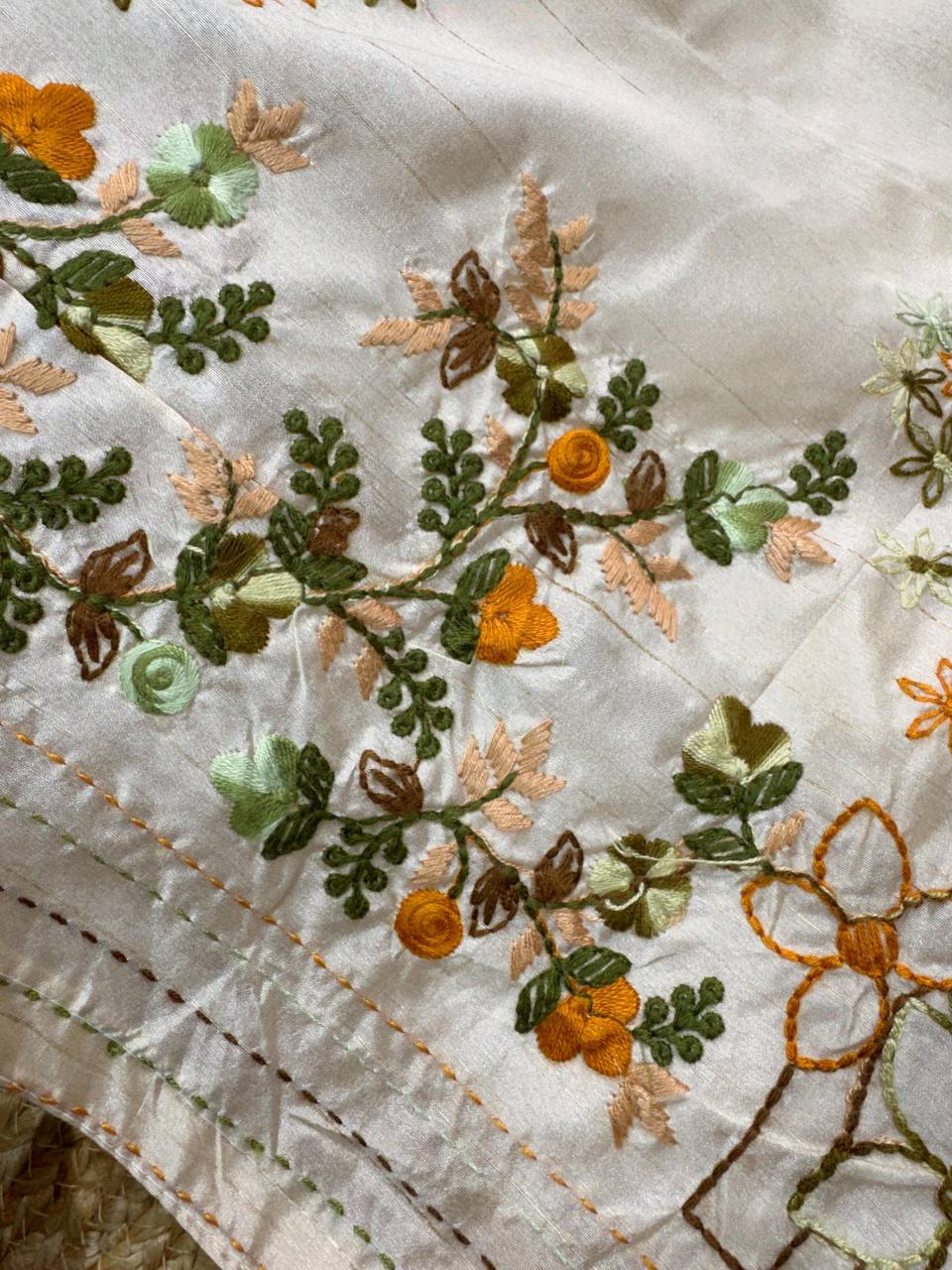 Kashmiri Embroidery & Kantha Work Border Elegant Tusser Cotton Saree with Blouse