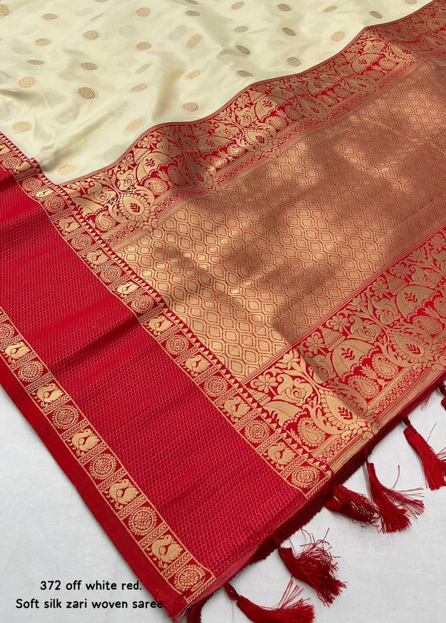 Elegant Contrast Bentex Border & Zari Woven Design Soft Silk Saree with Blouse