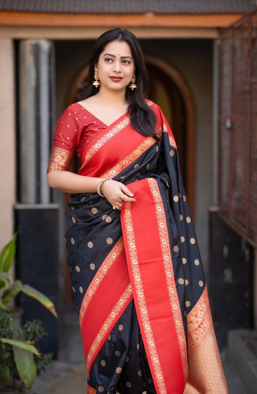 Elegant Contrast Bentex Border & Zari Woven Design Soft Silk Saree with Blouse