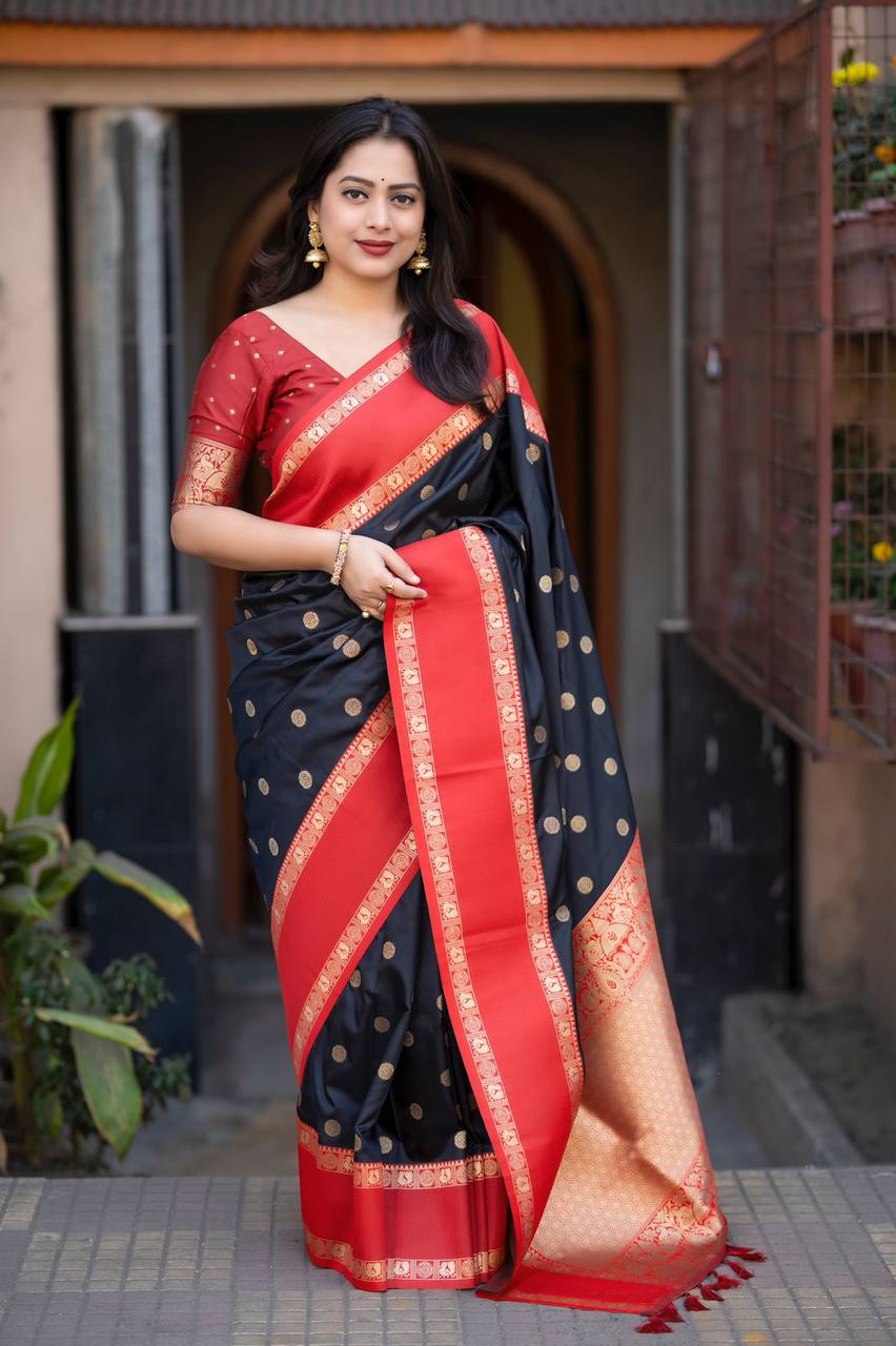 Elegant Contrast Bentex Border & Zari Woven Design Soft Silk Saree with Blouse