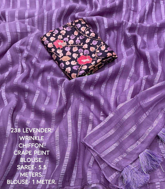 Fancy Soft Chiffon Plain Saree with Printed Carpe Silk Blouse