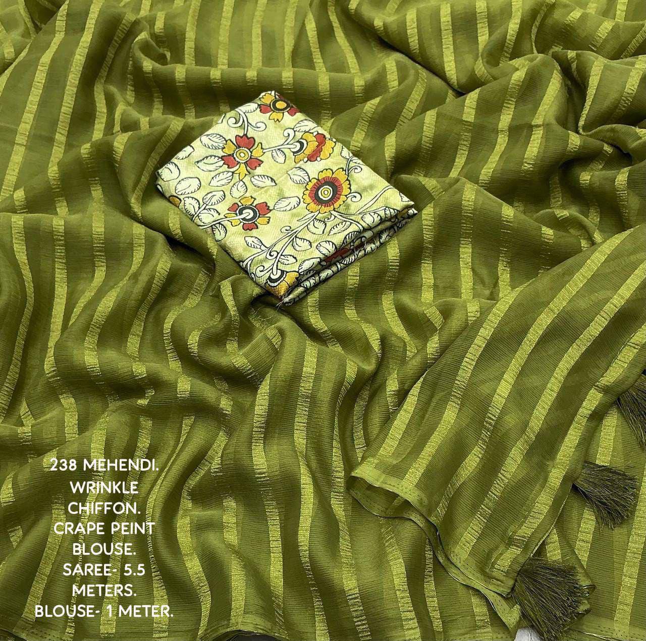 Fancy Soft Chiffon Plain Saree with Printed Carpe Silk Blouse