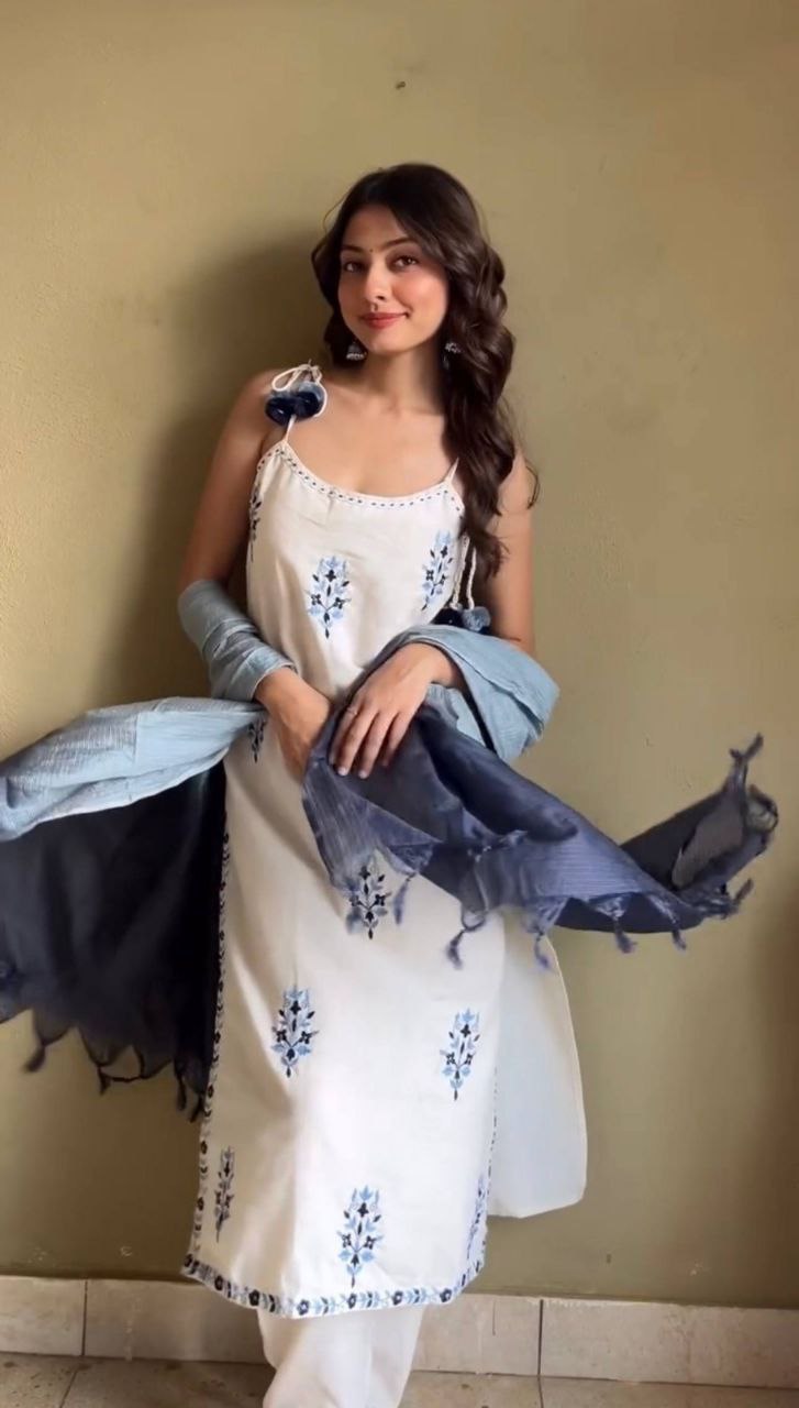 Designer Pure Cotton Spaghetti Kurti Top & Pant with Kota Doria Dupatta | Traditional, Festival & Office Wear Set