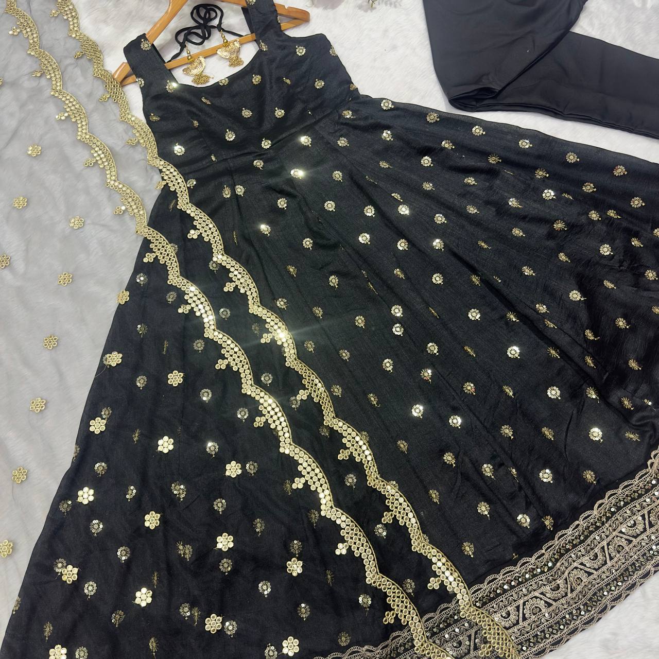 Premium Sequins & Embroidery Work Designer Readymade Silk Anarkali Suit Set