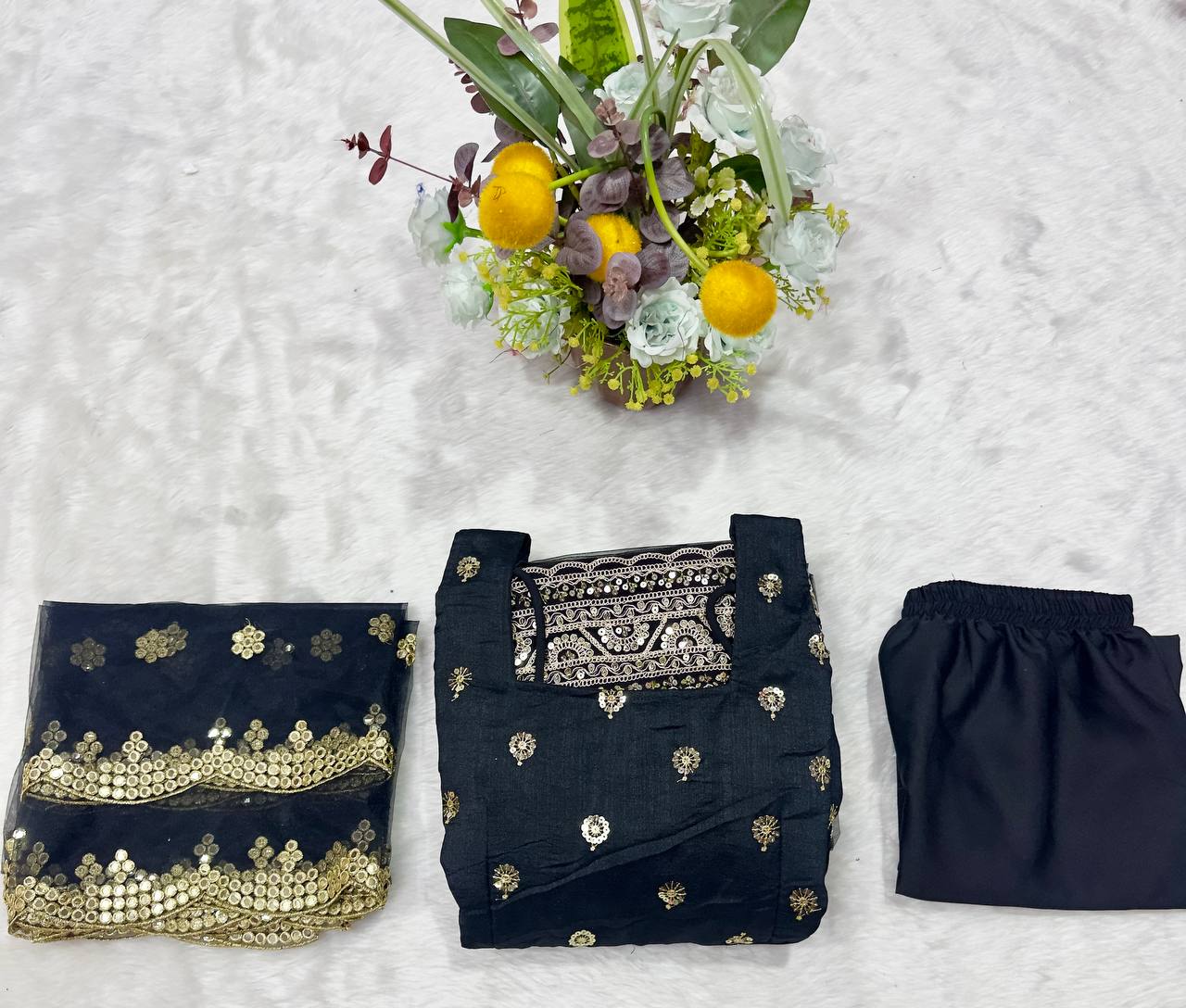 Premium Sequins & Embroidery Work Designer Readymade Silk Anarkali Suit Set