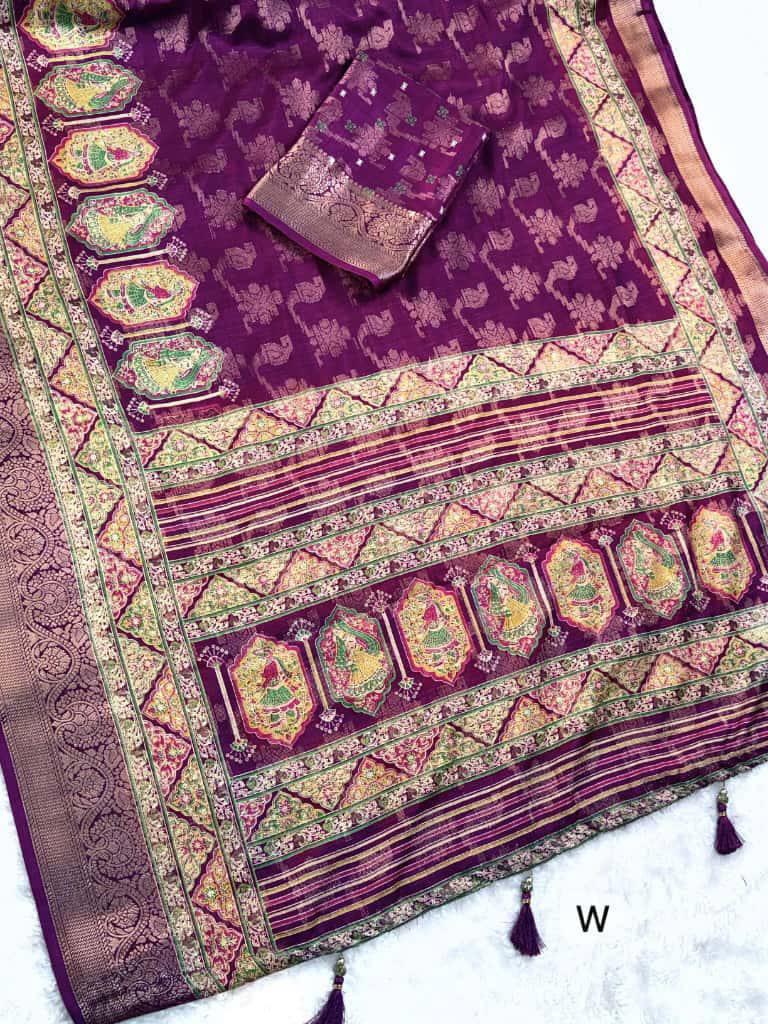 Designer Zari Jacquard Border Georgia Silk Rajwadi Print Saree with Blouse