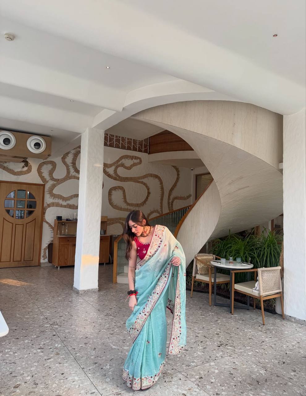 Elegant C Pallu & Cording Sequence Work Gold Crush Saree with Satin Banglory Embroidered Blouse