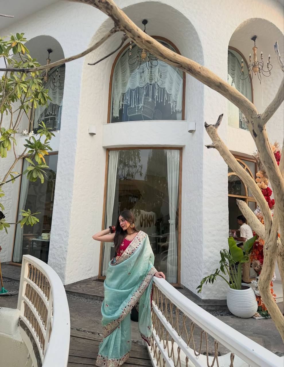 Elegant C Pallu & Cording Sequence Work Gold Crush Saree with Satin Banglory Embroidered Blouse