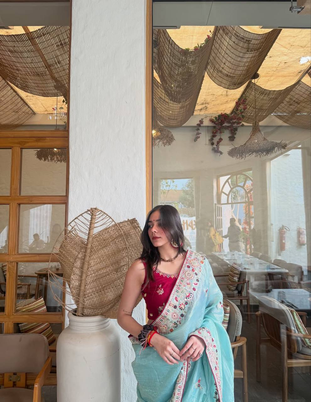 Elegant C Pallu & Cording Sequence Work Gold Crush Saree with Satin Banglory Embroidered Blouse