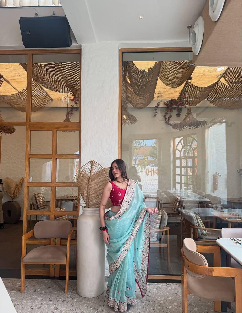 Elegant C Pallu & Cording Sequence Work Gold Crush Saree with Satin Banglory Embroidered Blouse