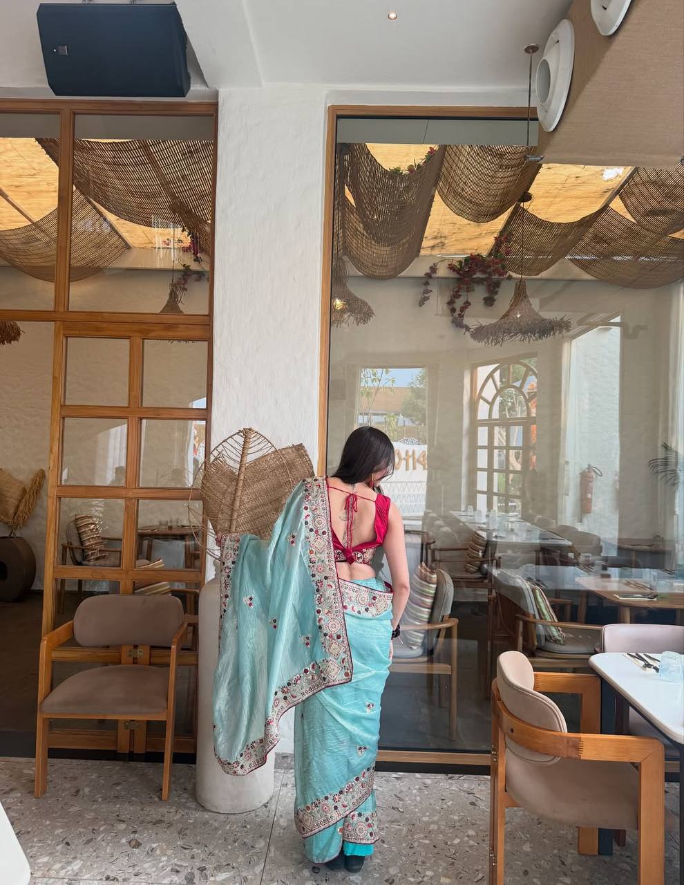 Elegant C Pallu & Cording Sequence Work Gold Crush Saree with Satin Banglory Embroidered Blouse