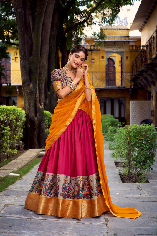 🌷Elegant Zari Weaving Work Aastha Silk Lehenga Choli Set