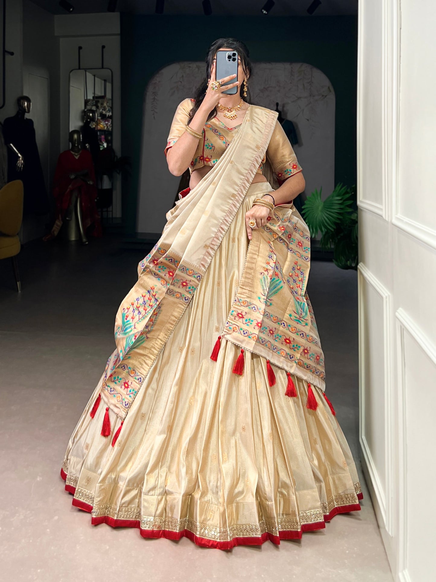Traditional Paithani Zari Weaving Shimmer Lehenga Choli with Dupatta