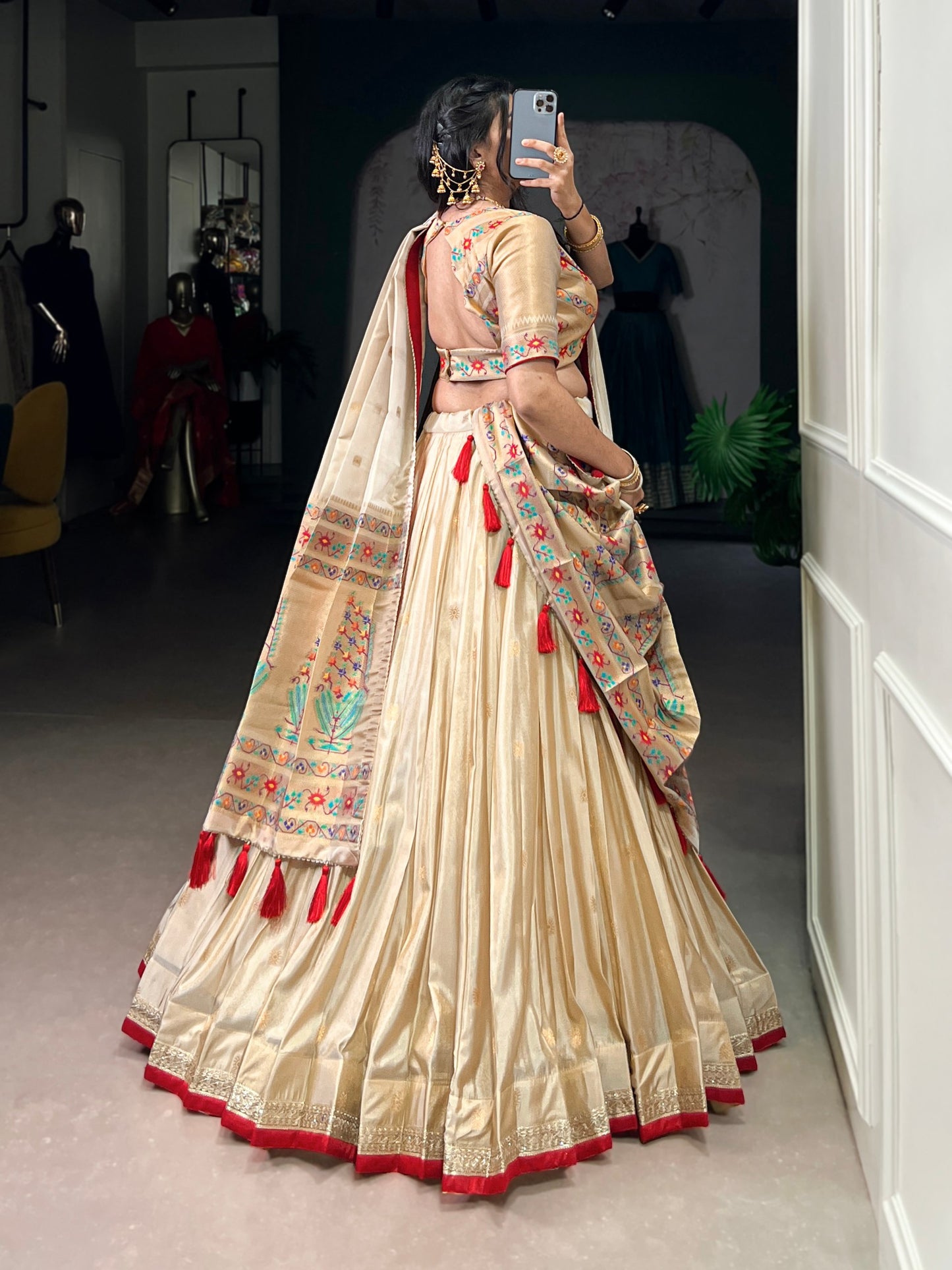 Traditional Paithani Zari Weaving Shimmer Lehenga Choli with Dupatta