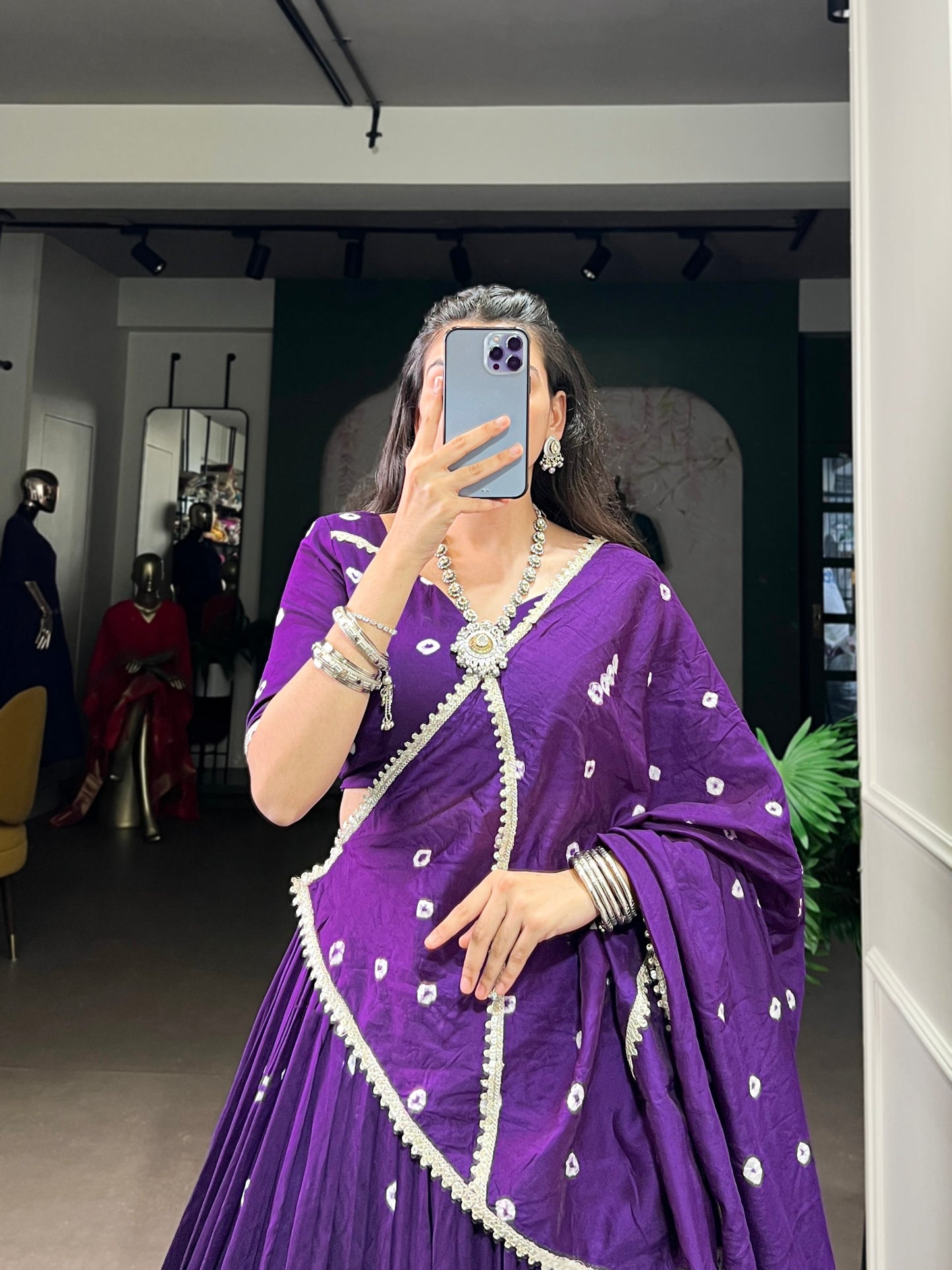 🌷Elegant Bandhej Pure Chanderi Lehenga Choli with Dupatta