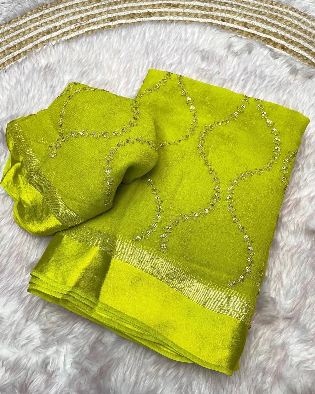 Elegant Wedding & Party Wear Pure Viscose Georgette Embroidered Satin Border Saree with Blouse