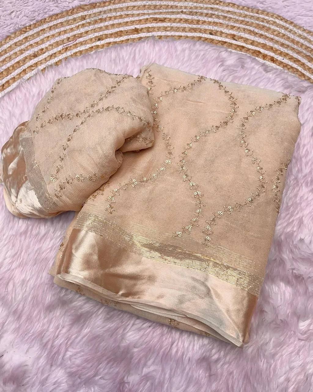 Elegant Wedding & Party Wear Pure Viscose Georgette Embroidered Satin Border Saree with Blouse