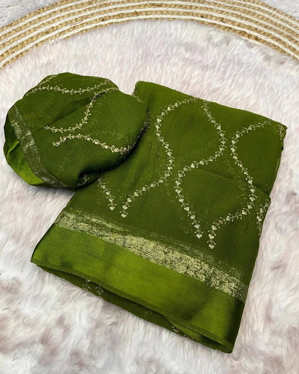 Elegant Wedding & Party Wear Pure Viscose Georgette Embroidered Satin Border Saree with Blouse