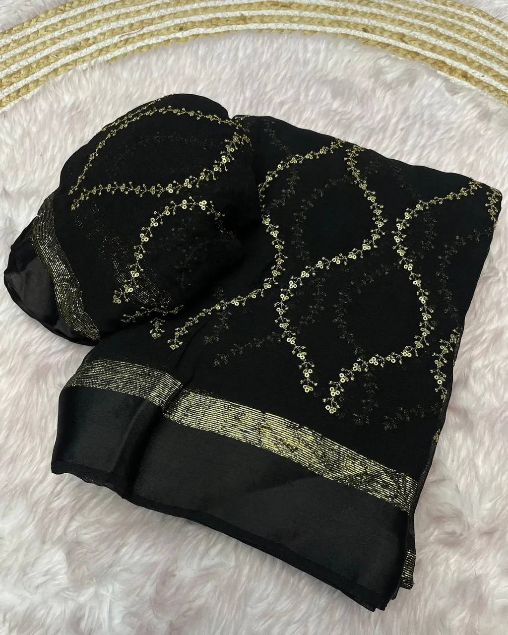 Elegant Wedding & Party Wear Pure Viscose Georgette Embroidered Satin Border Saree with Blouse