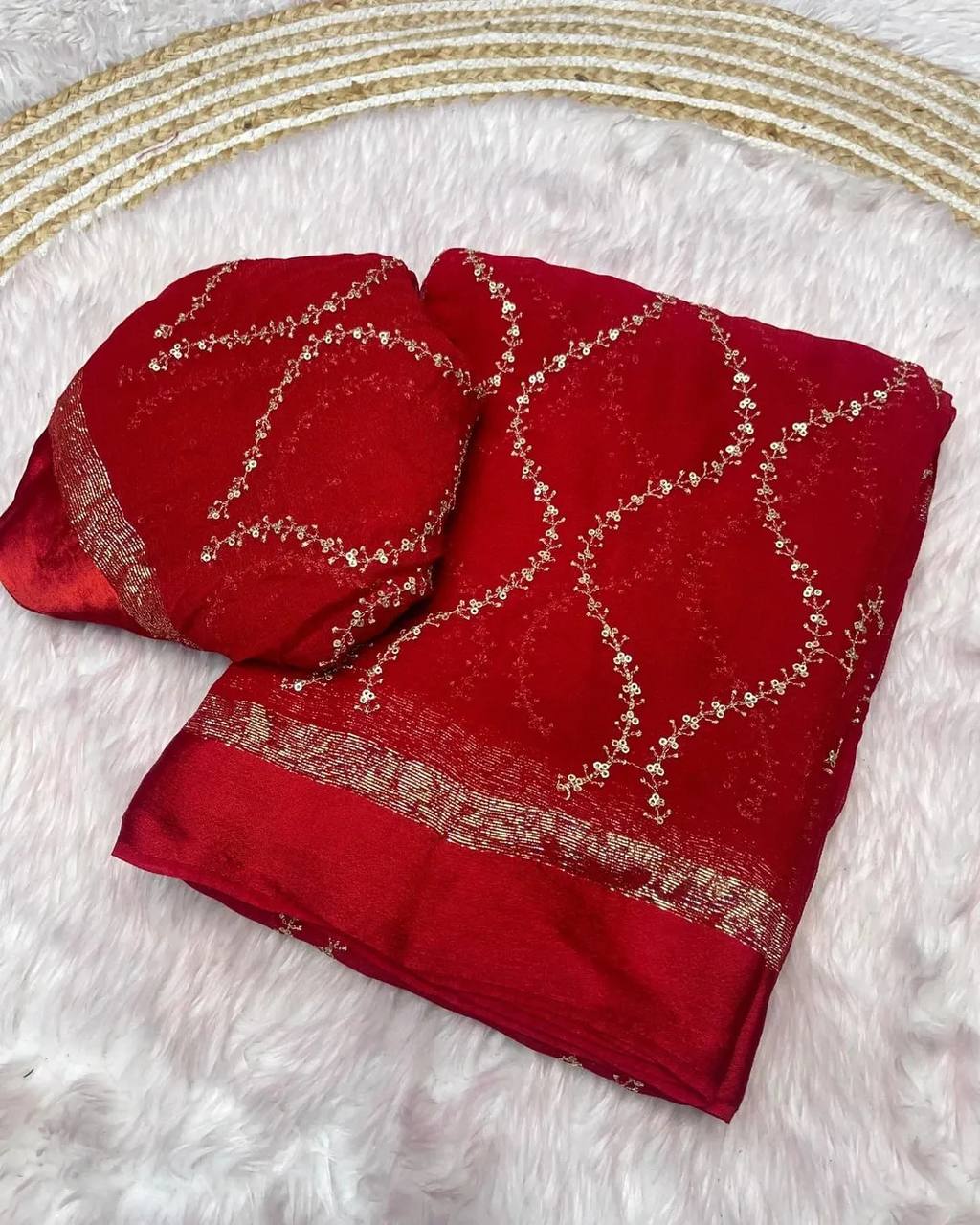 Elegant Wedding & Party Wear Pure Viscose Georgette Embroidered Satin Border Saree with Blouse