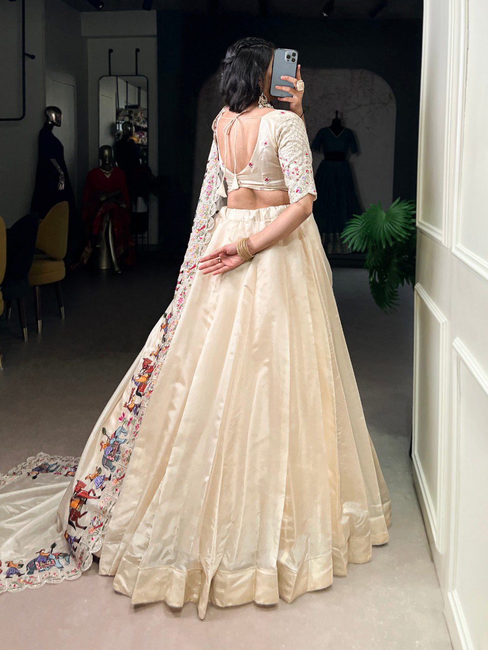 Off White Raspberry Dupion Silk Lehenga Choli Set