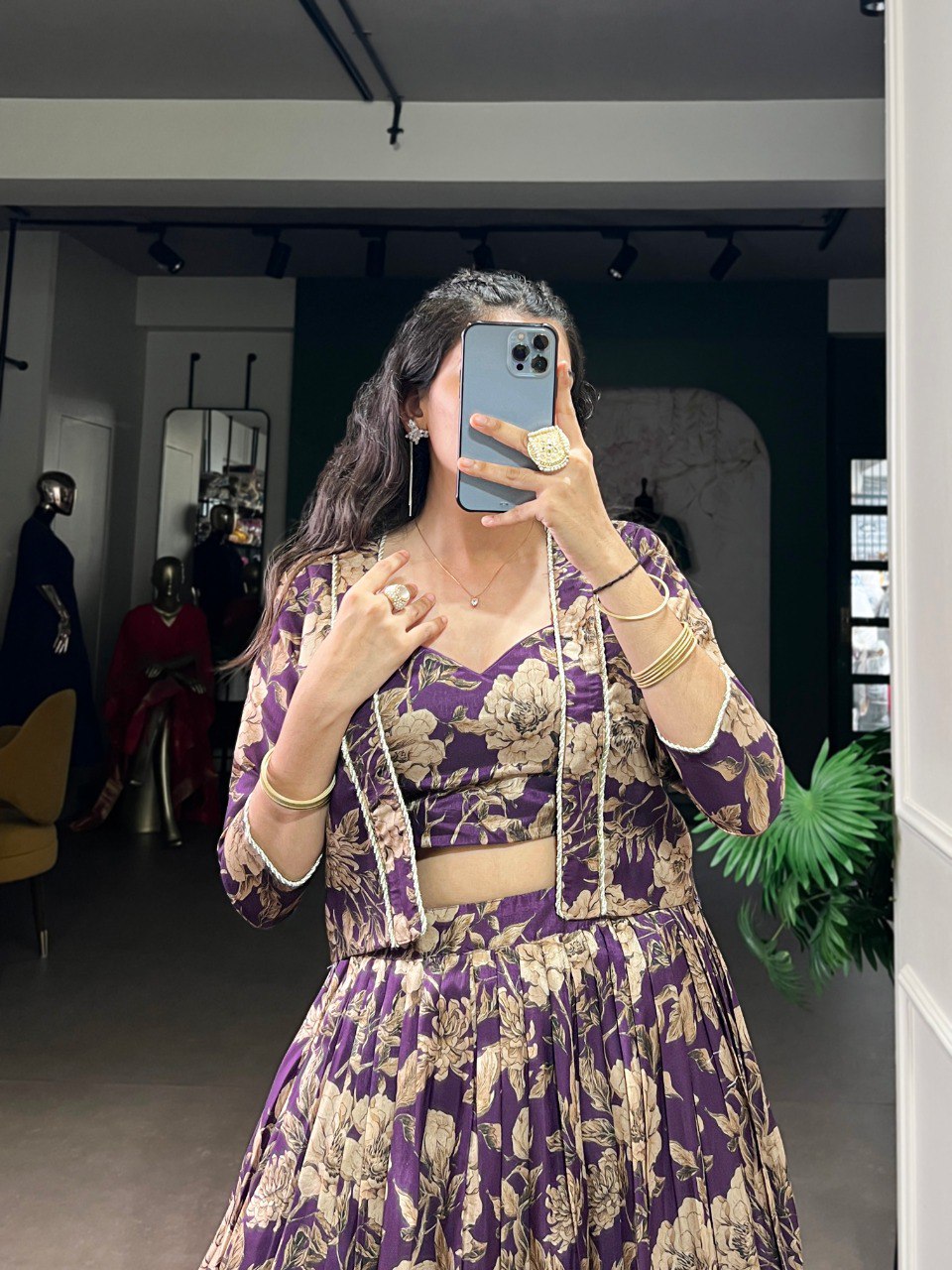 Elegant Floral Print Tussar Silk Co-ord Set Lehenga Choli with Jacket