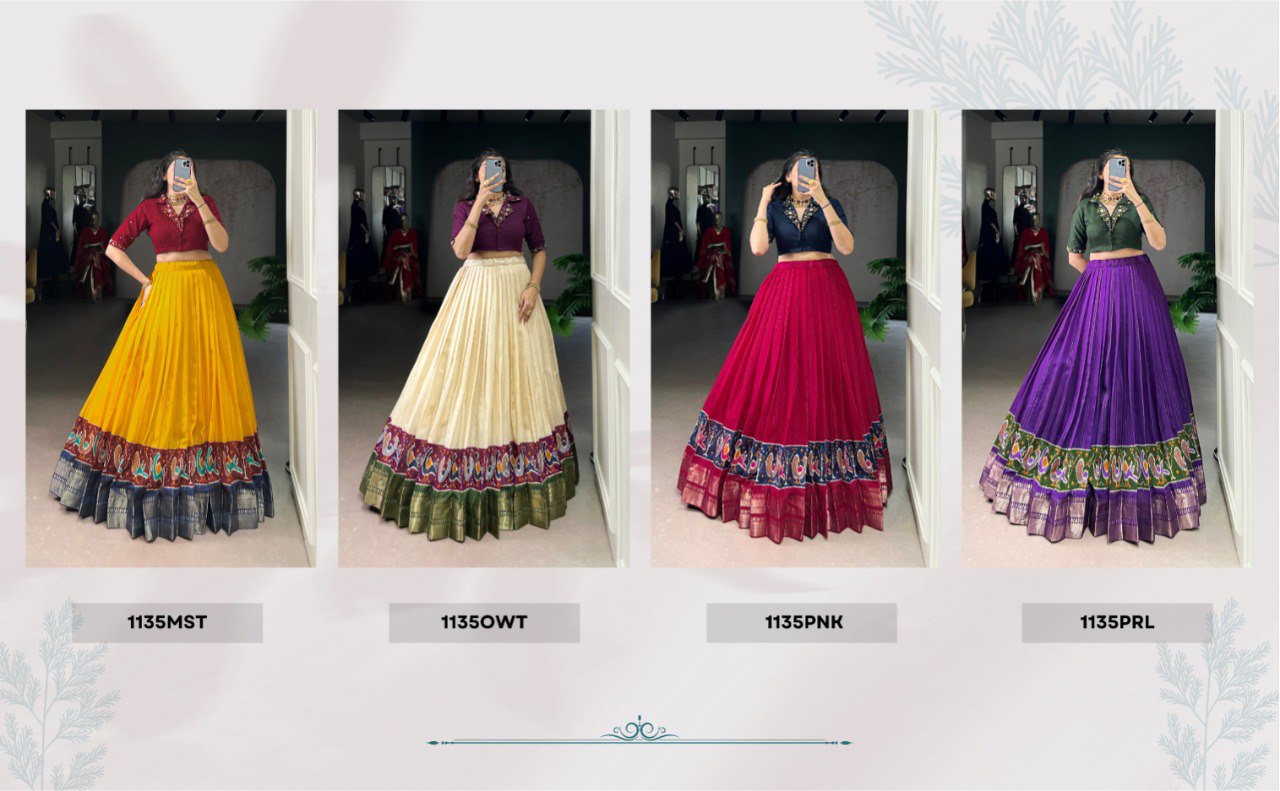 Tussar Silk Printed Zari Weaving Co-ord Lehenga with Handwork Cotton Blouse