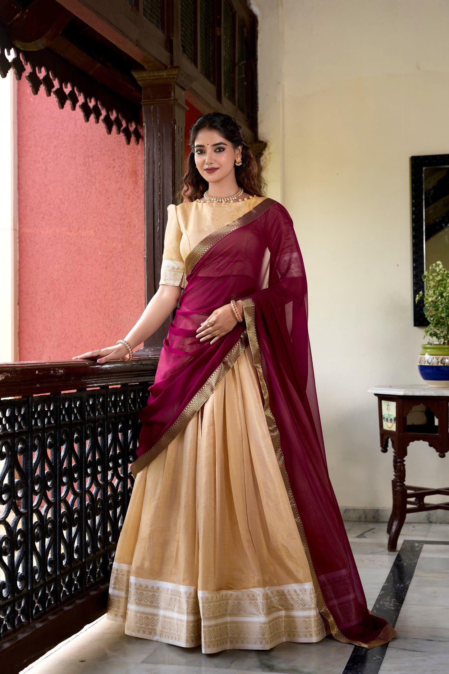 Kanchipuram Zari Weaving Lehenga Choli with Georgette Dupatta