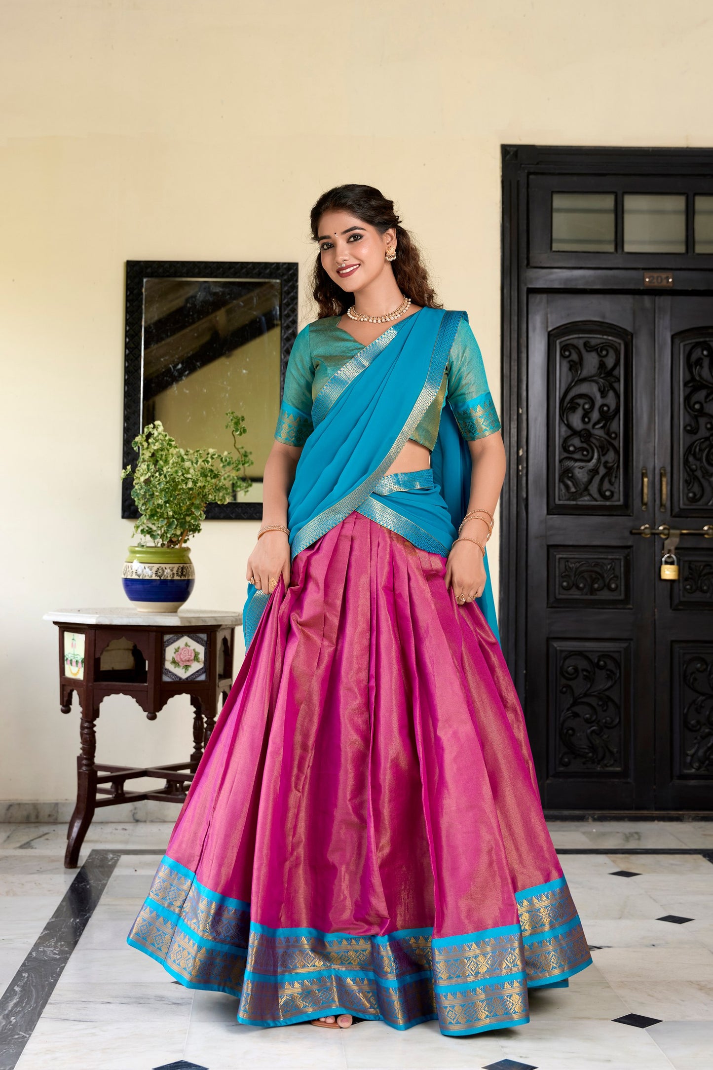 Kanchipuram Zari Weaving Lehenga Choli with Georgette Dupatta
