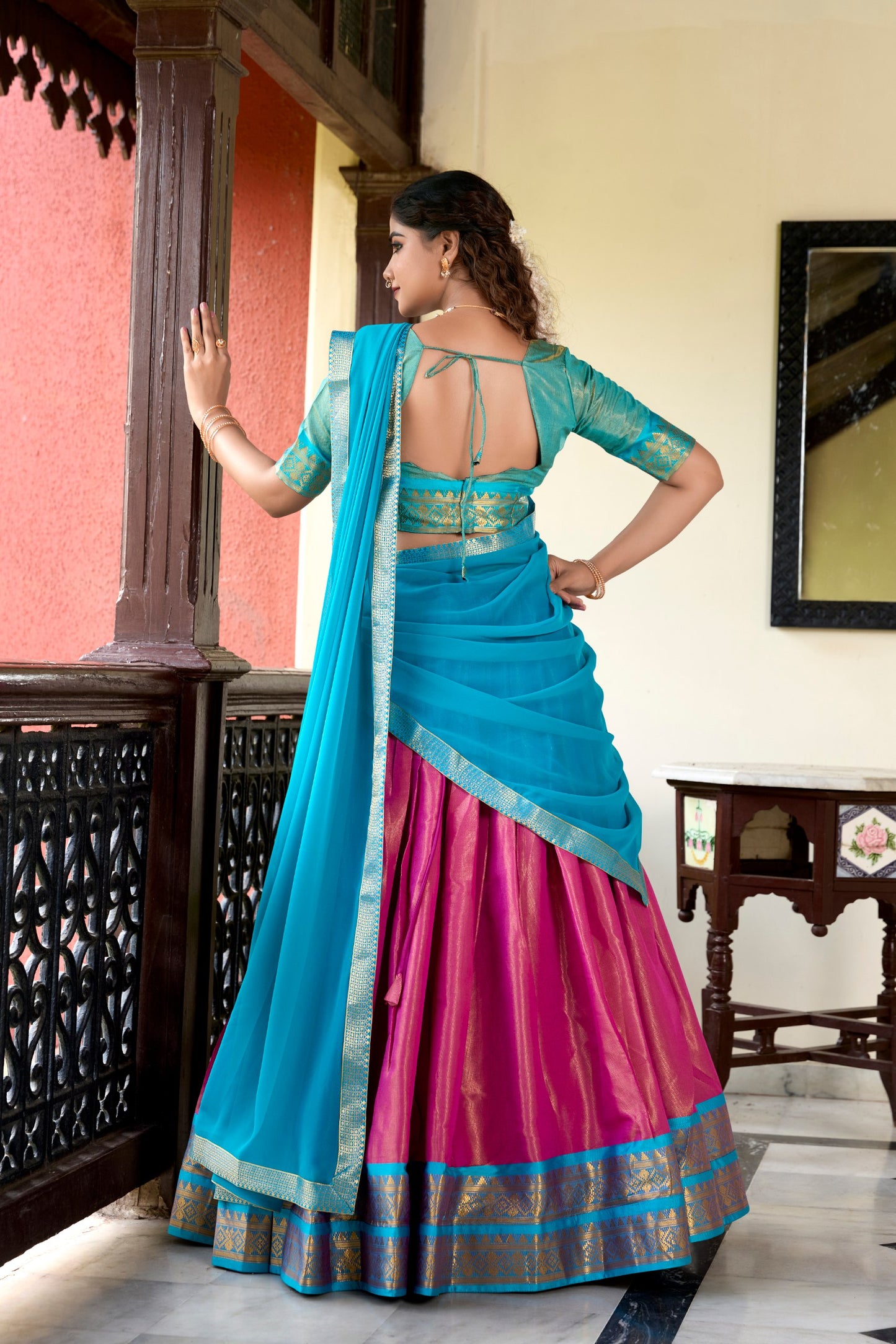 Kanchipuram Zari Weaving Lehenga Choli with Georgette Dupatta