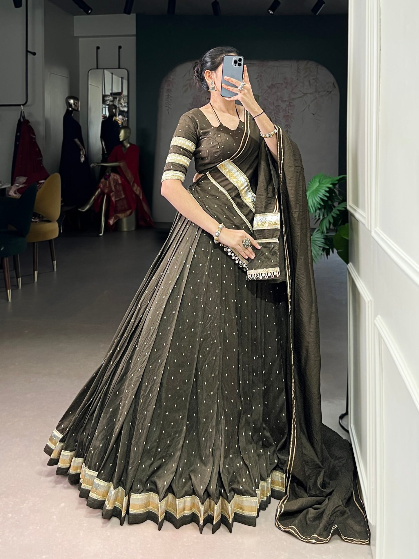 Pure Chanderi Zari Weaving Lehenga Choli Set