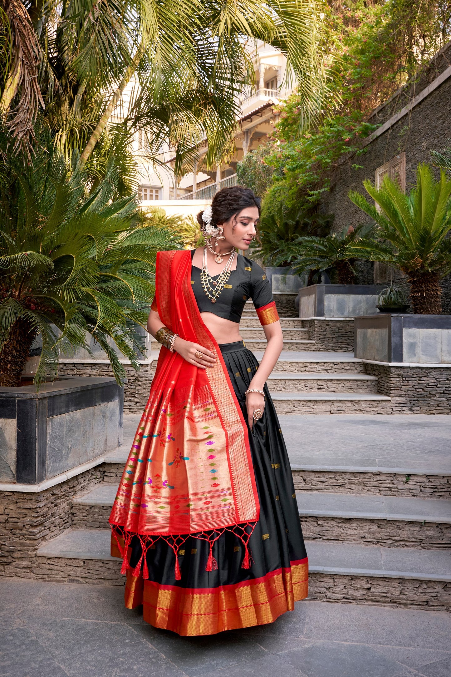 Paithani Jacquard Silk Lehenga Choli Set with Zari Weaving Dupatta