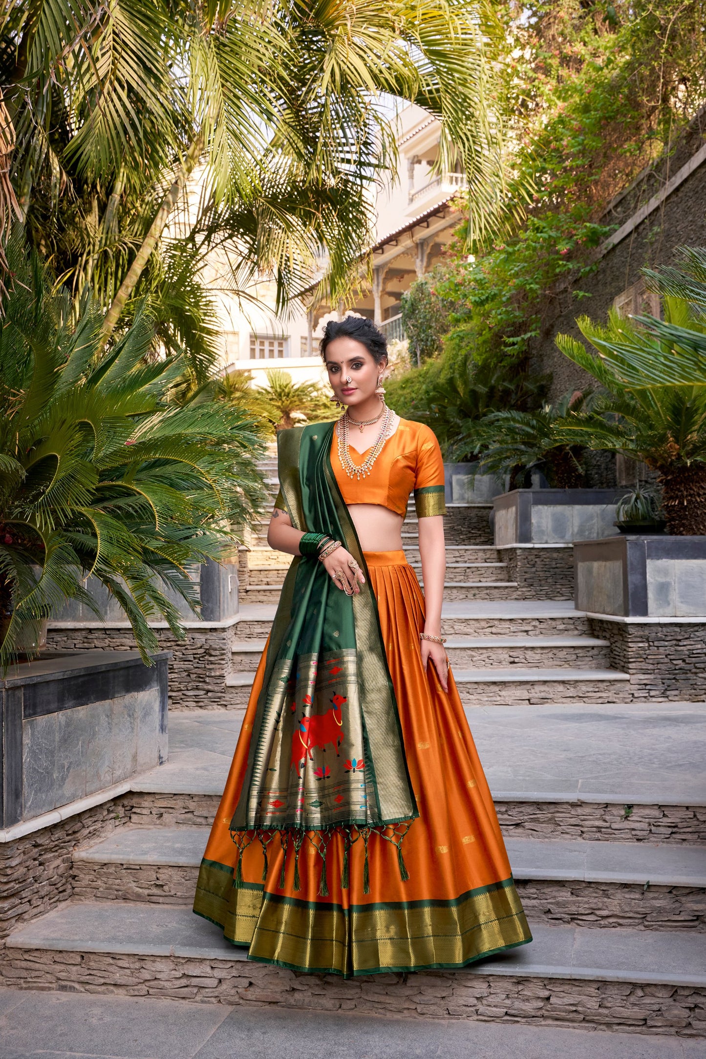 Paithani Jacquard Silk Lehenga Choli Set with Zari Weaving Dupatta