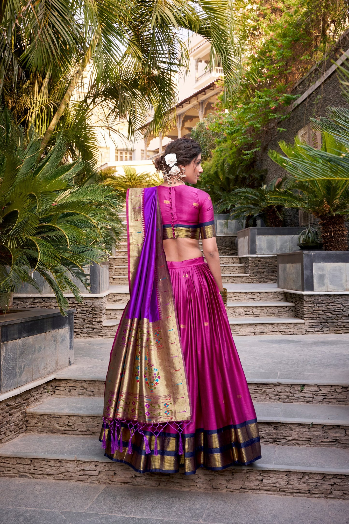 Paithani Jacquard Silk Lehenga Choli Set with Zari Weaving Dupatta