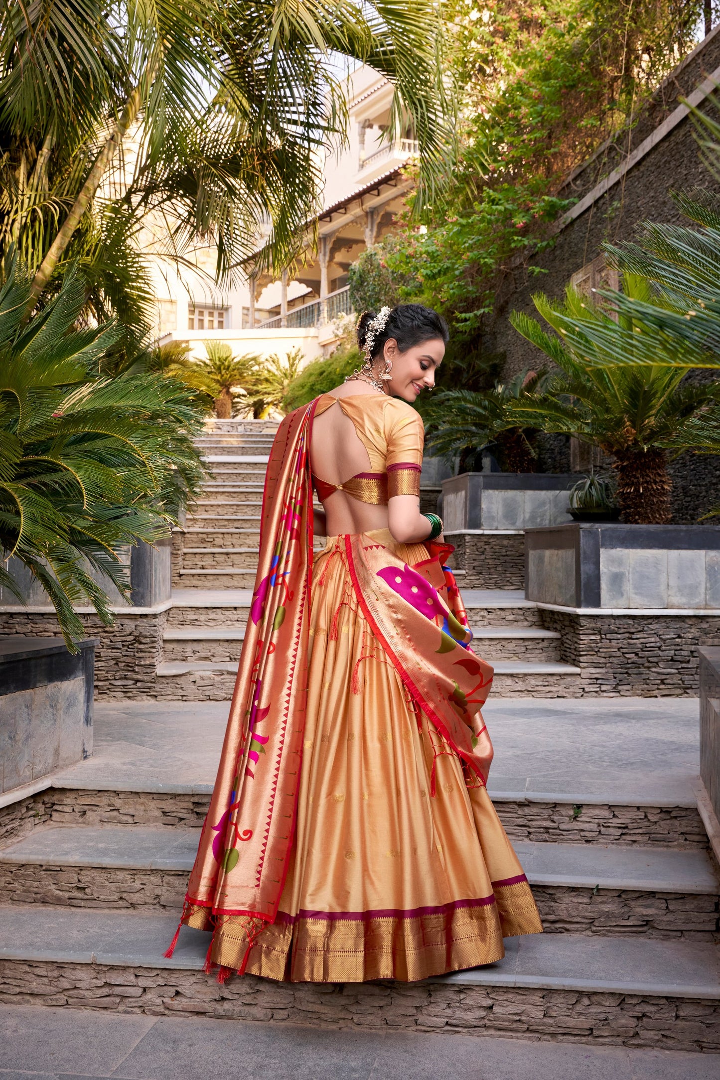 Paithani Jacquard Silk Lehenga Choli Set with Zari Weaving Dupatta