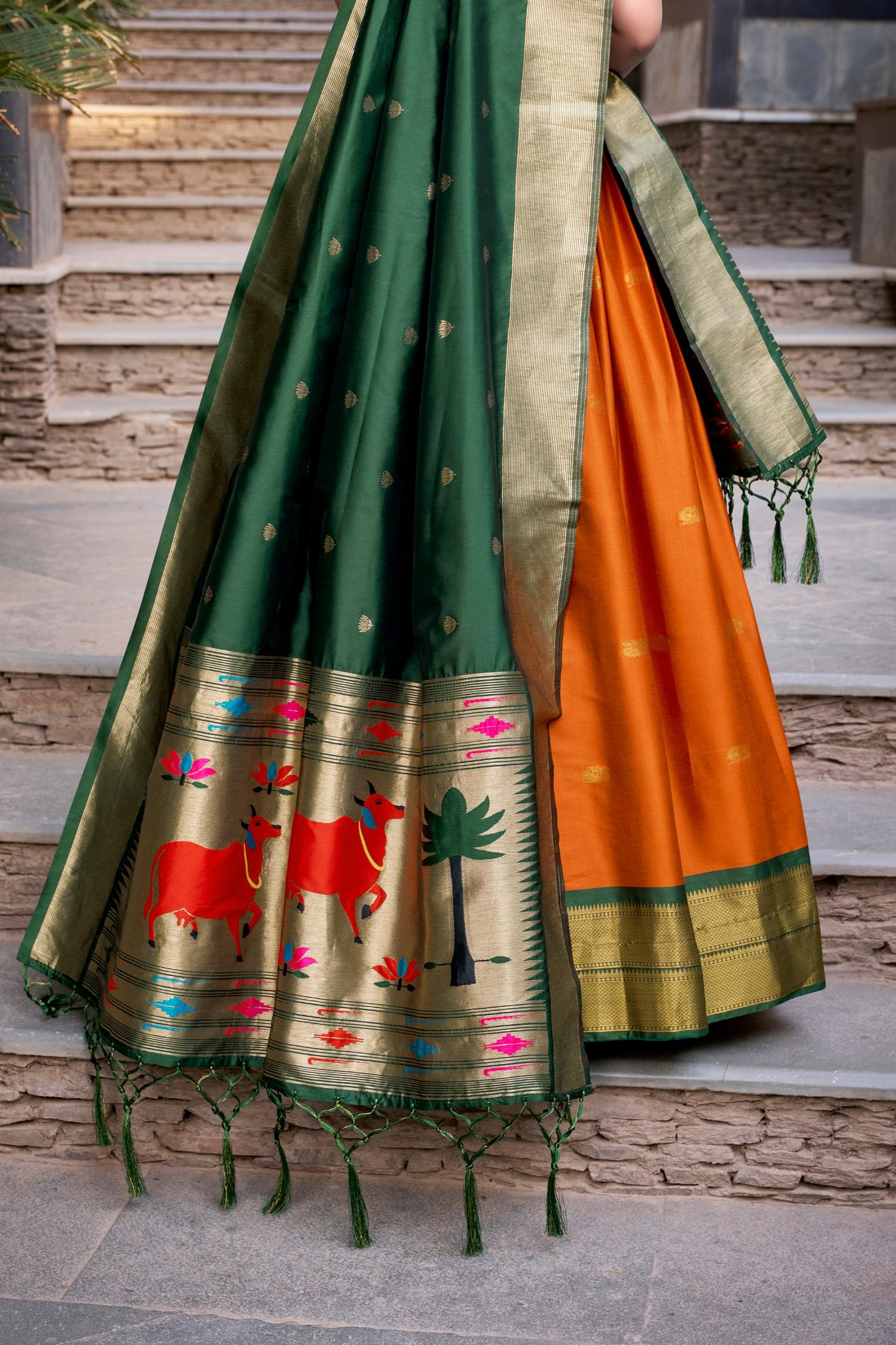 Paithani Jacquard Silk Lehenga Choli Set with Zari Weaving Dupatta