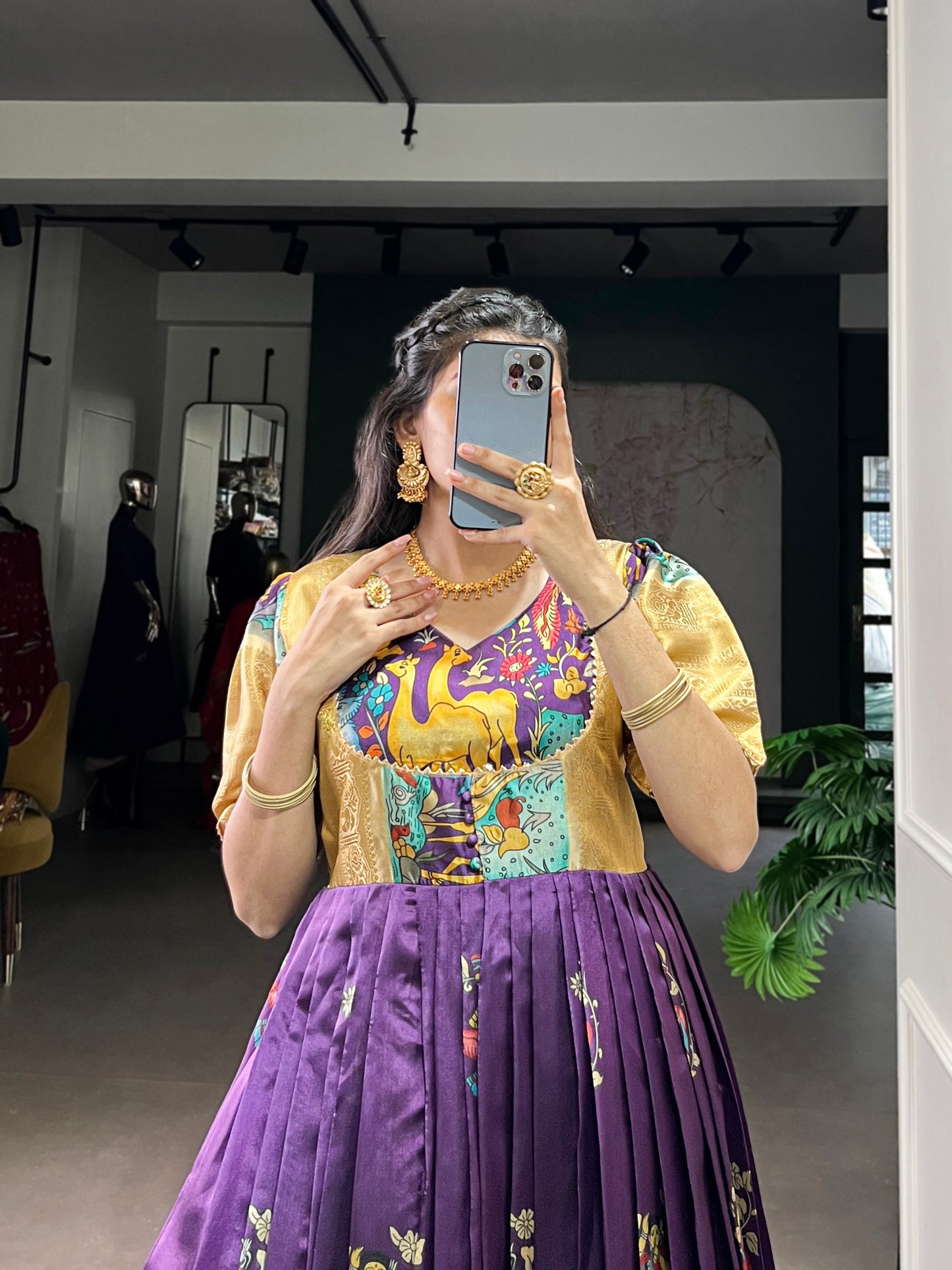 Elegant Dola Silk Pichwai Print Gown