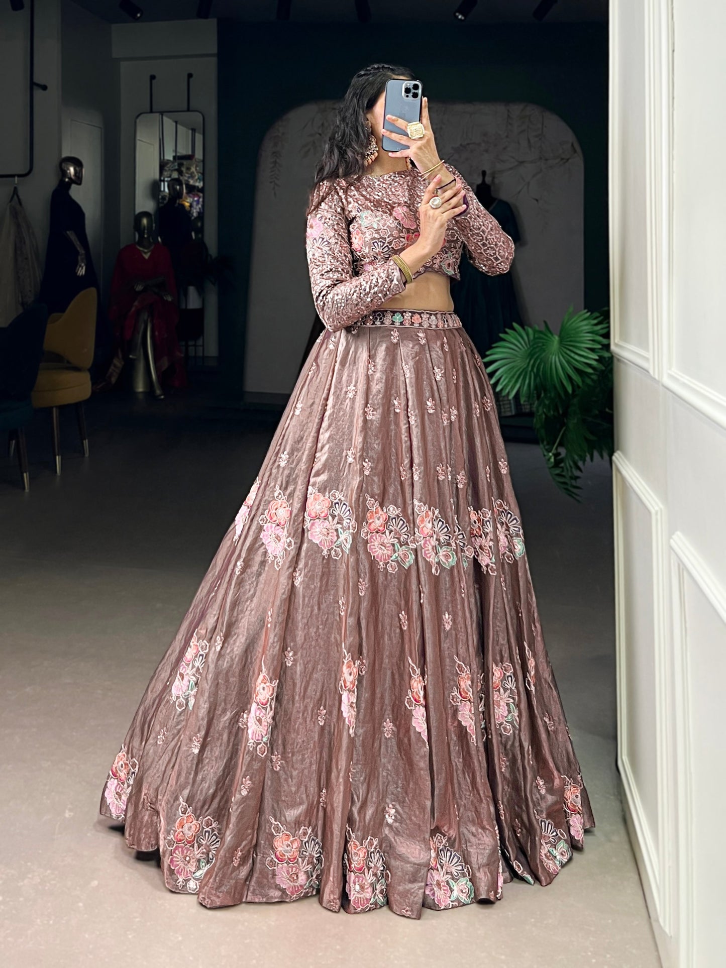 Luxury Fendi Silk Sequins Embroidered Co-ord Set Lehenga Choli Set