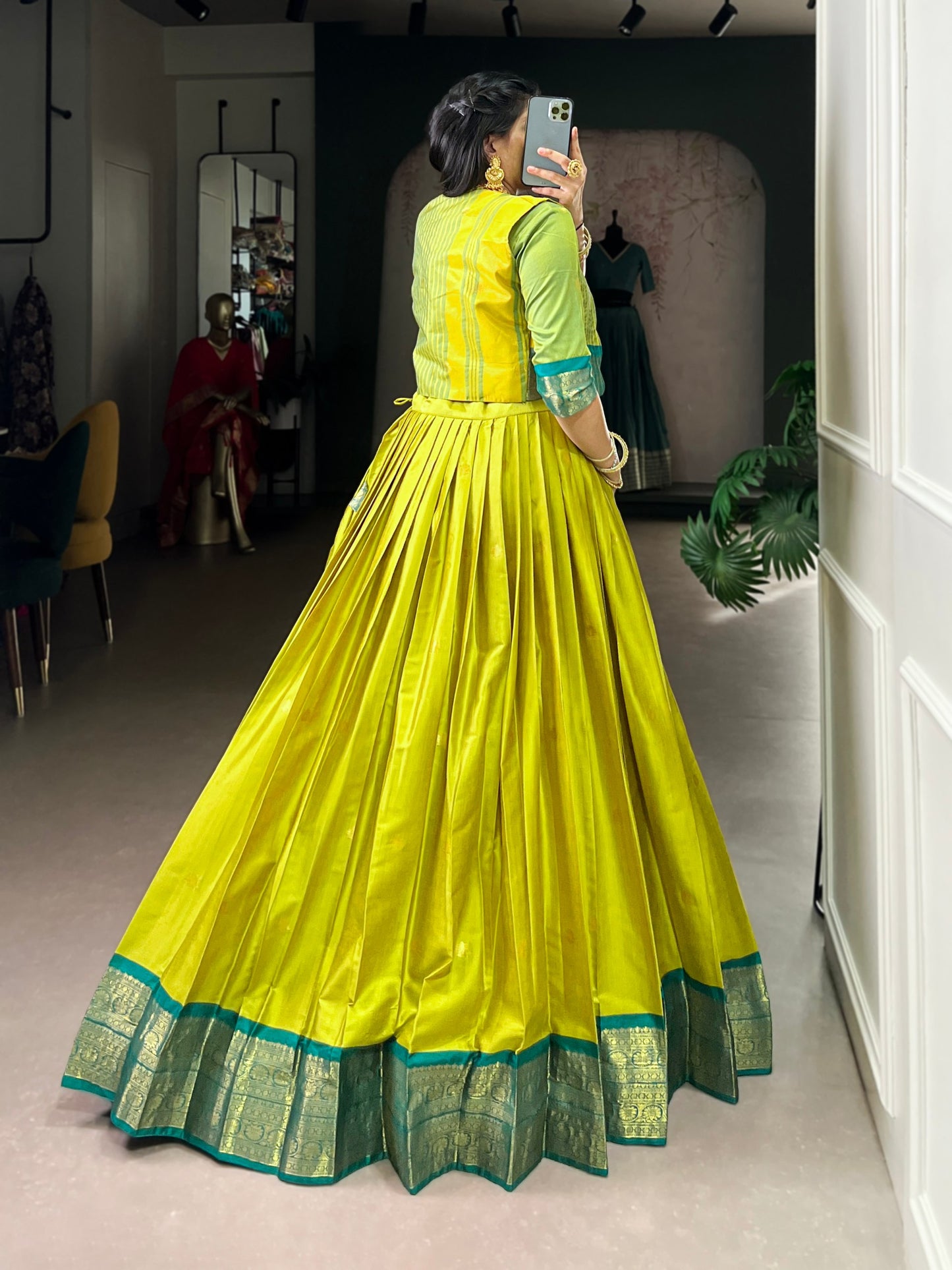 Elegant Poly Cotton Co-ord Set Zari Weaving Work Lehenga,Choli & Koti