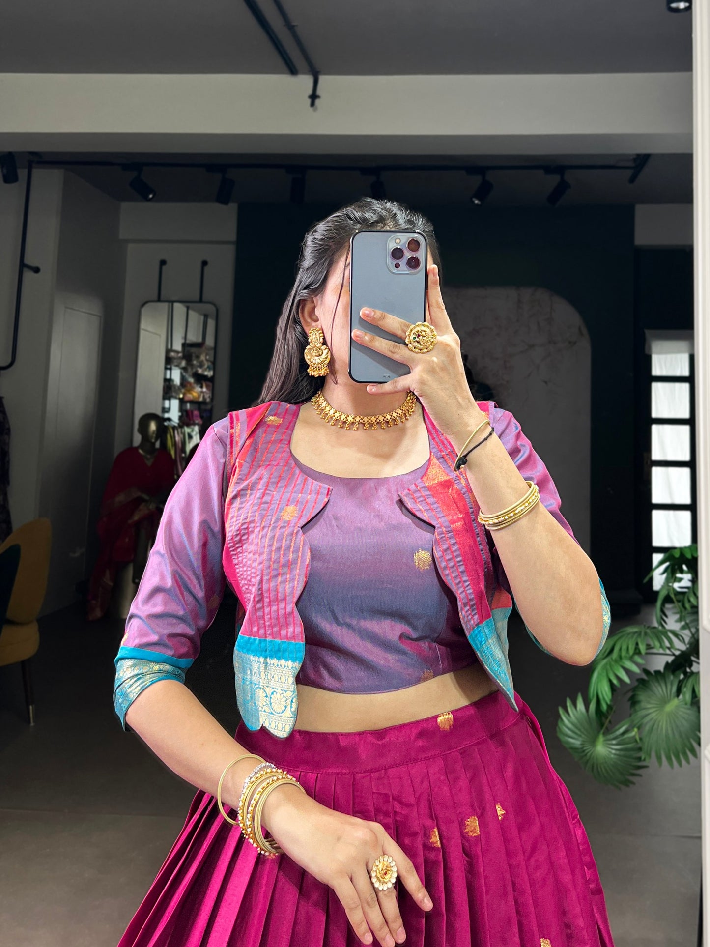 Elegant Poly Cotton Co-ord Set Zari Weaving Work Lehenga,Choli & Koti