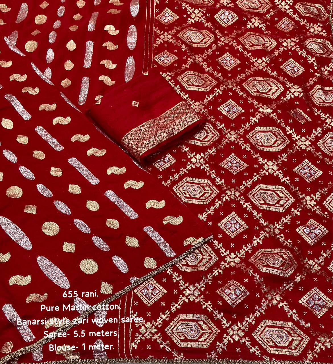 Fancy Banarasi Style Zari Woven Chanderi Muslin Cotton Saree WIth Blouse