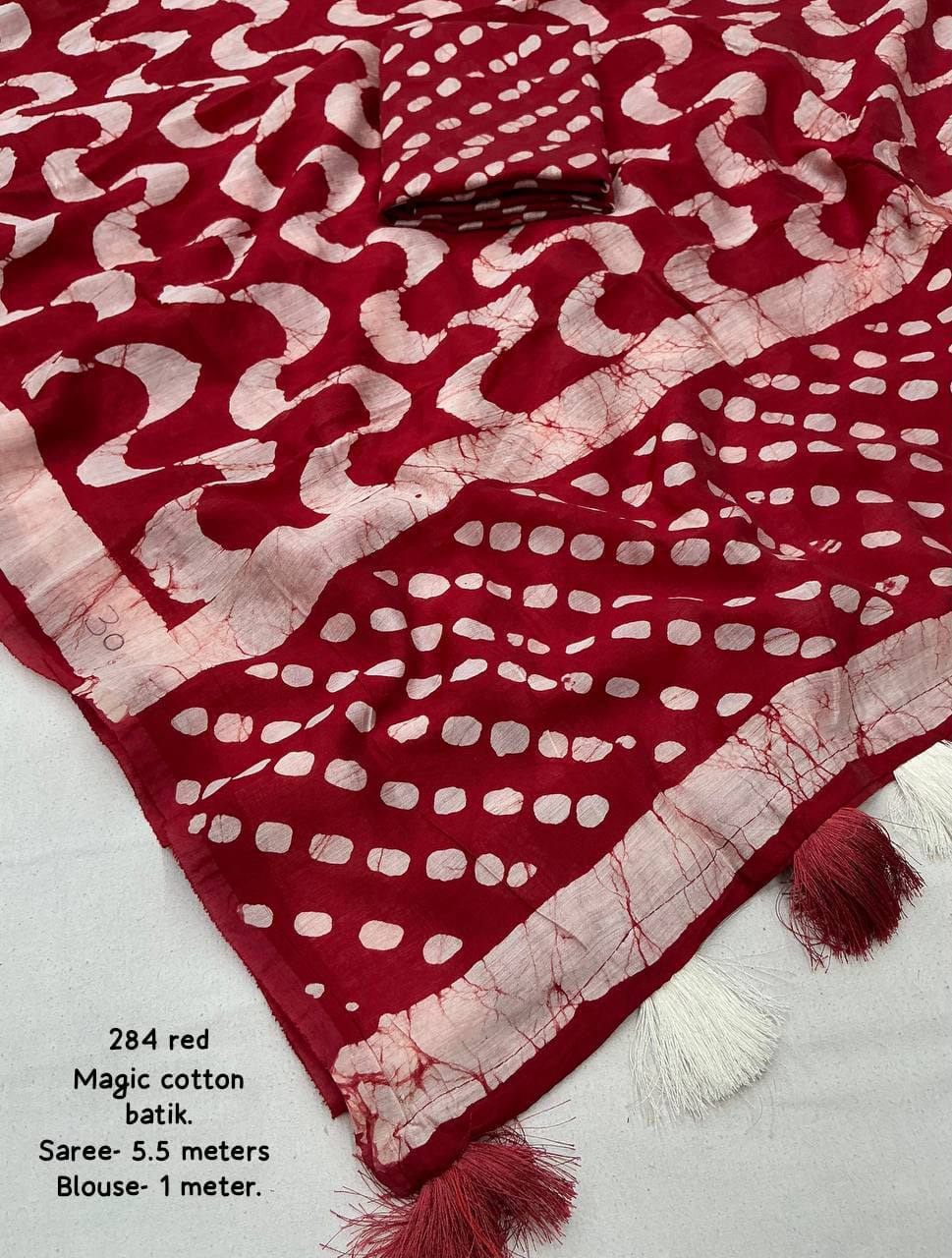 Handblock Leheriya Batik Printed Pure Chanderi Cotton Saree with  Blouse