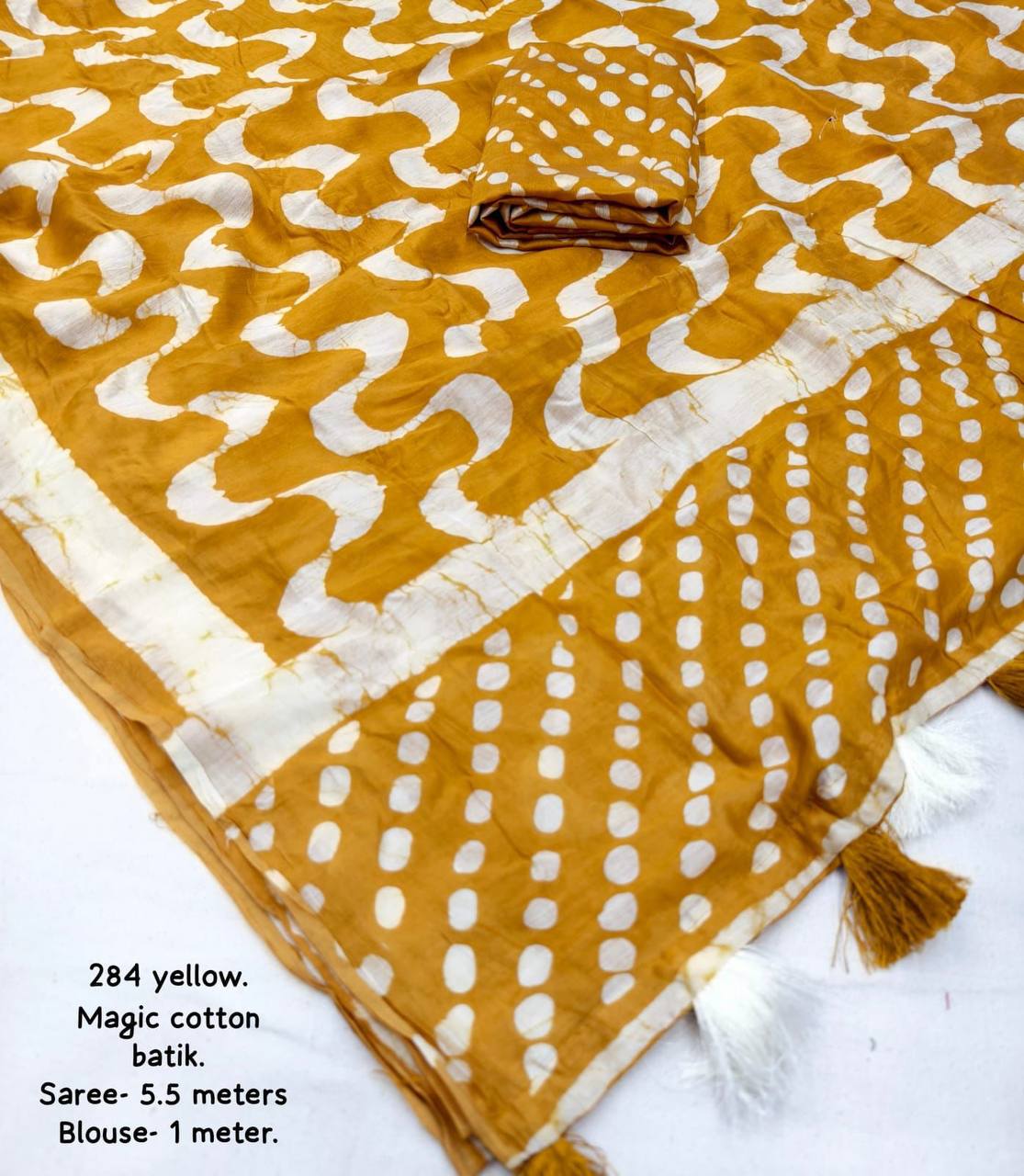 Handblock Leheriya Batik Printed Pure Chanderi Cotton Saree with  Blouse