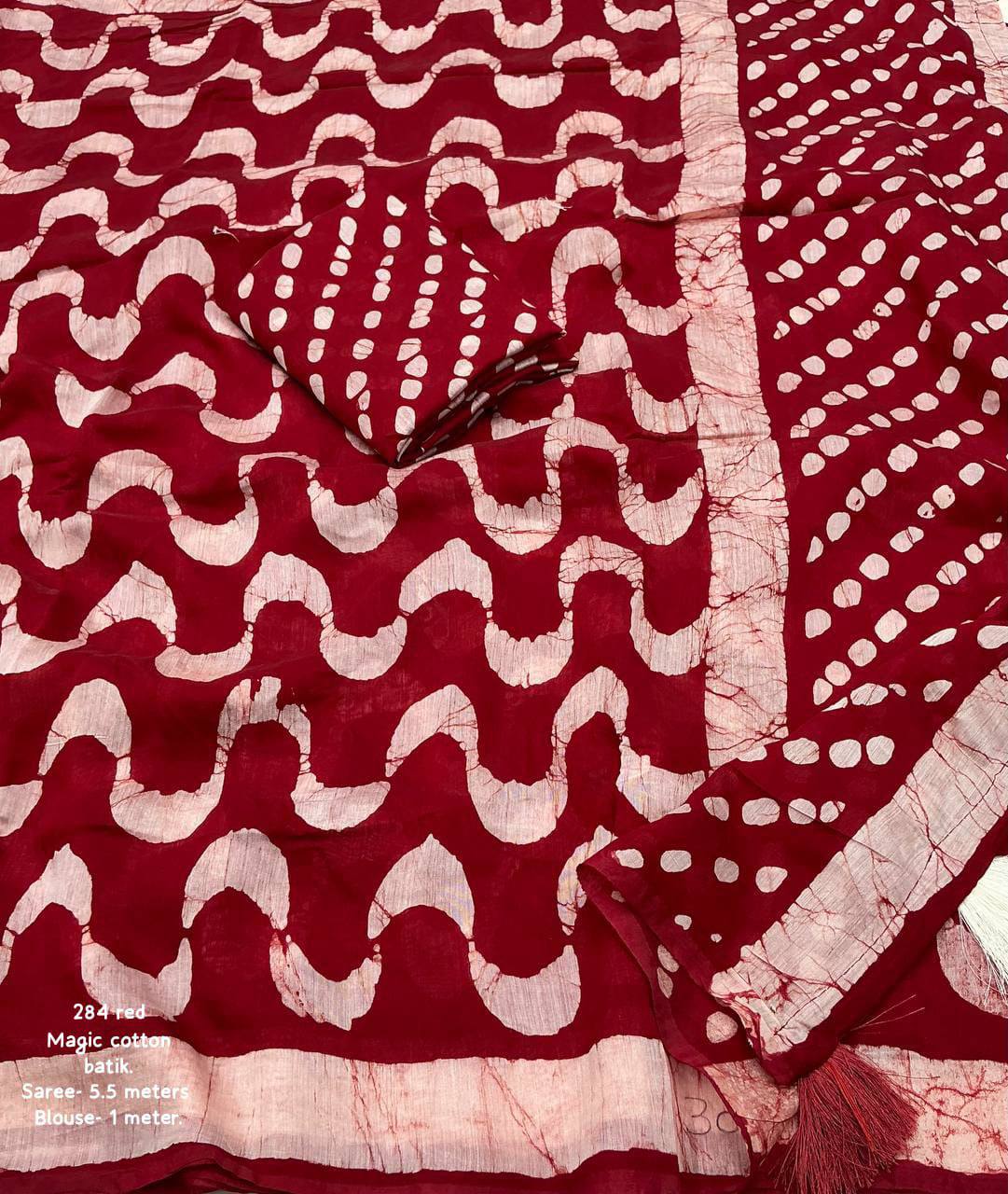 Handblock Leheriya Batik Printed Pure Chanderi Cotton Saree with  Blouse