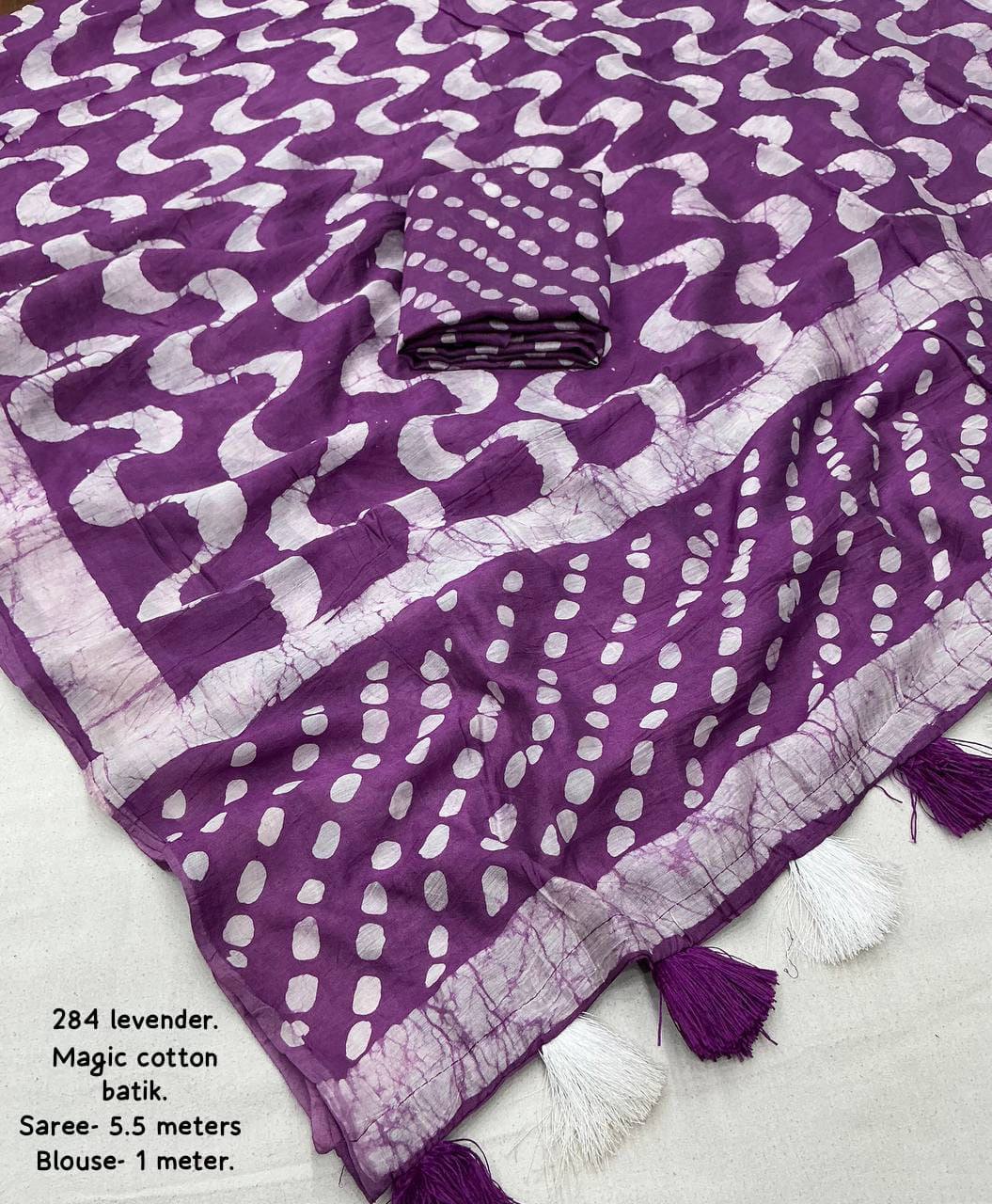 Handblock Leheriya Batik Printed Pure Chanderi Cotton Saree with  Blouse