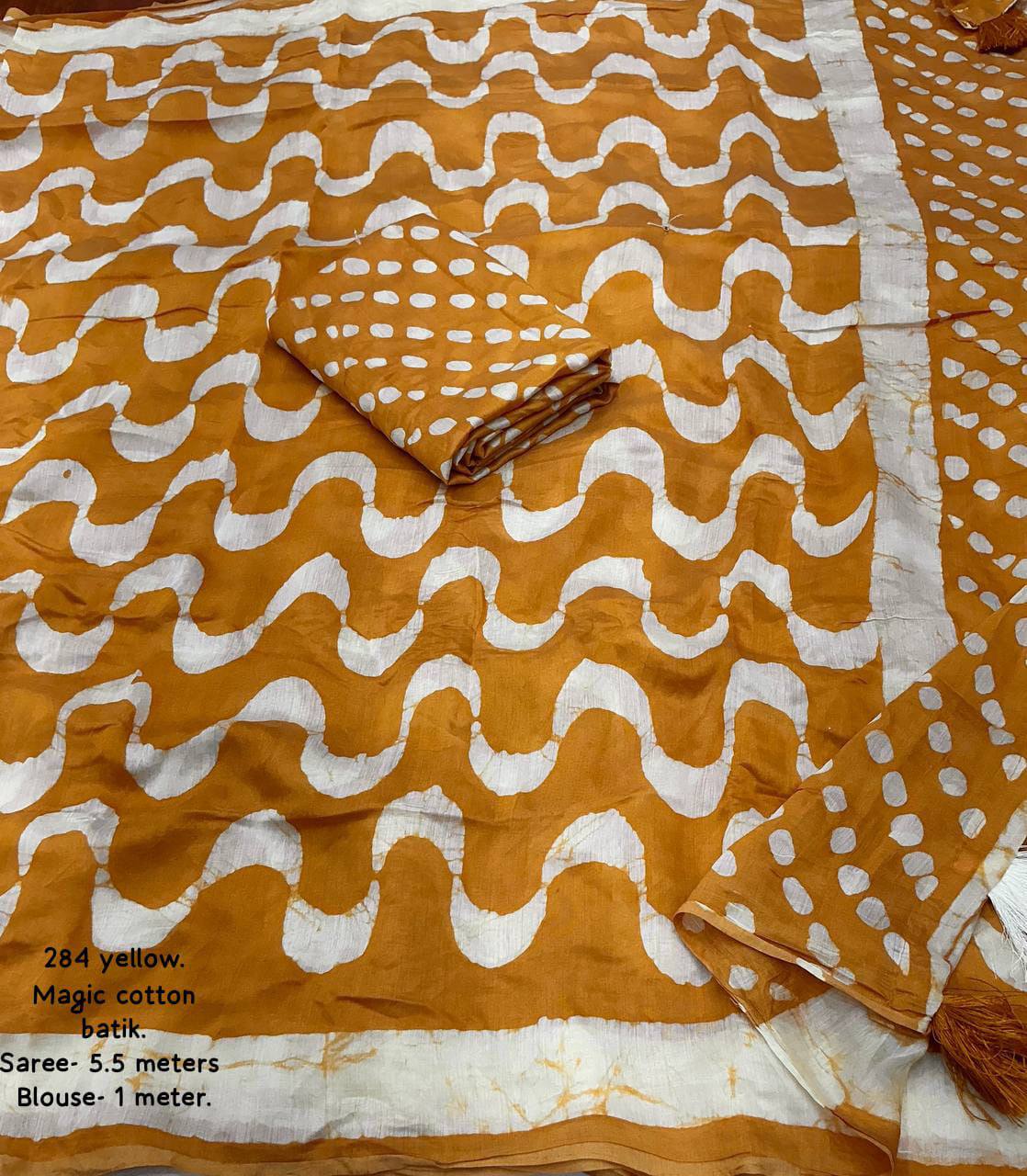 Handblock Leheriya Batik Printed Pure Chanderi Cotton Saree with  Blouse