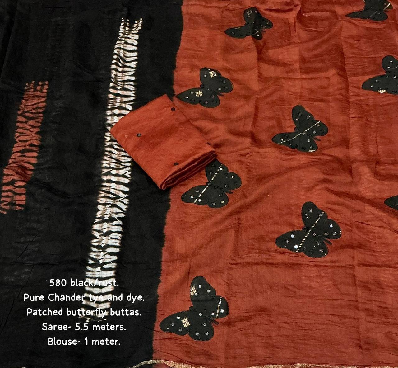 Butterfly Mirror Work Pure Chanderi Cotton Shibori Tie & Dye Saree with Blouse