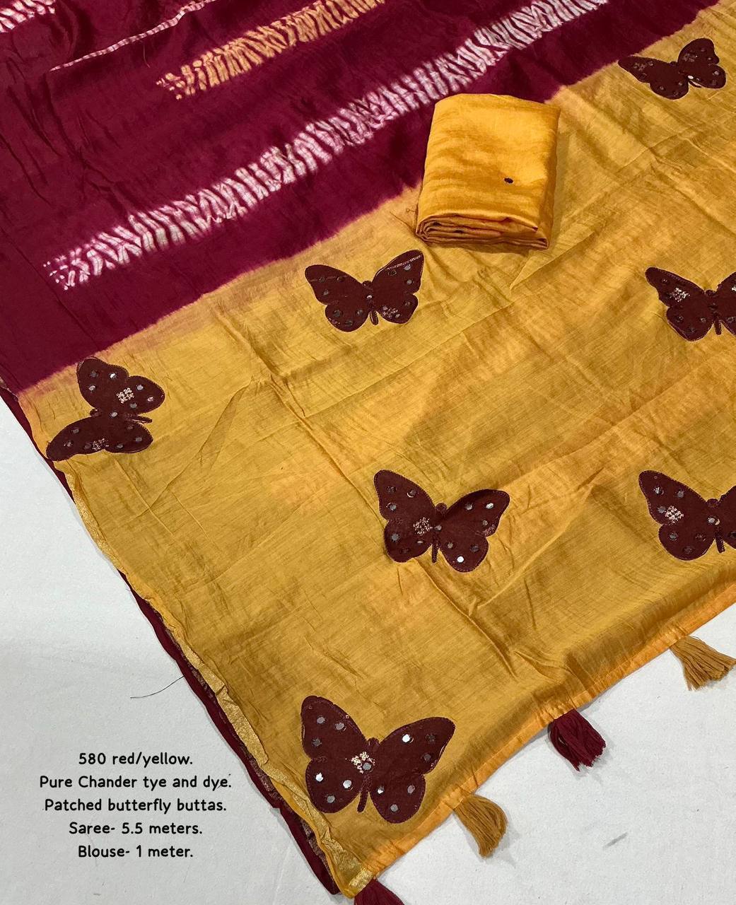 Butterfly Mirror Work Pure Chanderi Cotton Shibori Tie & Dye Saree with Blouse